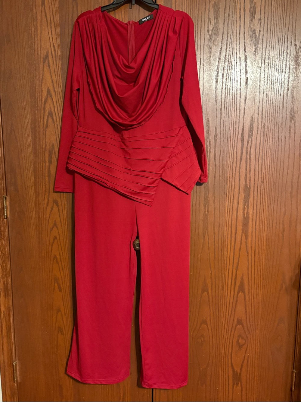 Chicme Red Draped Peplum Jumpsuit